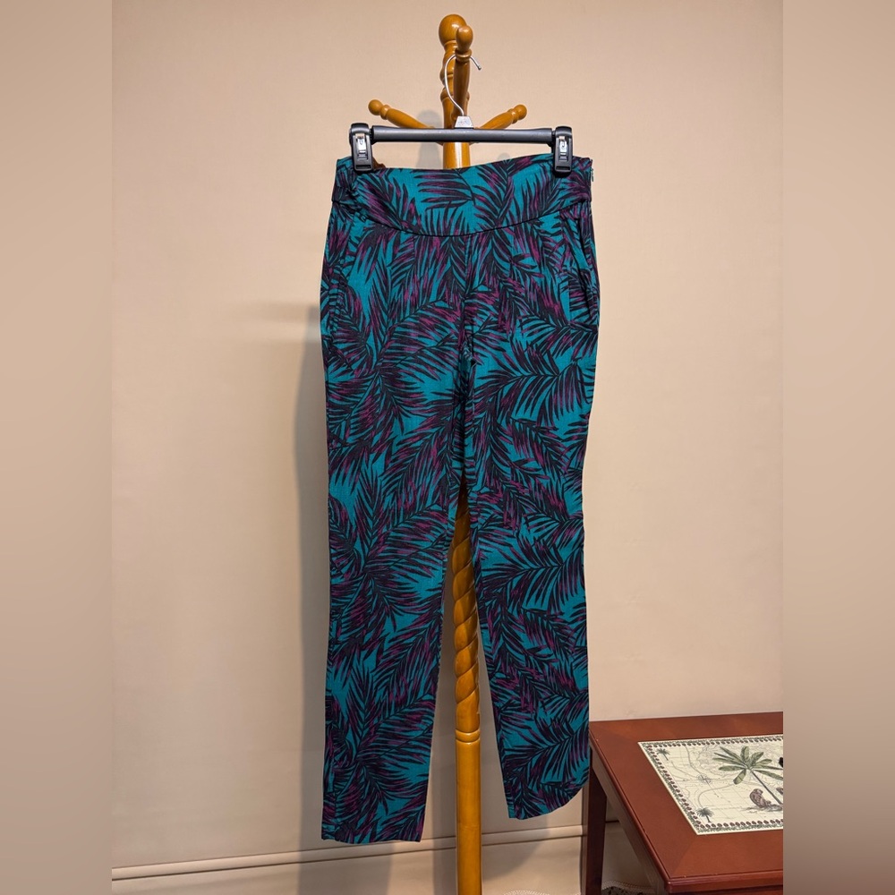 LONDONJEAN Teal & Purple Palm-Print Wide-Leg Womens Lightweight Pants